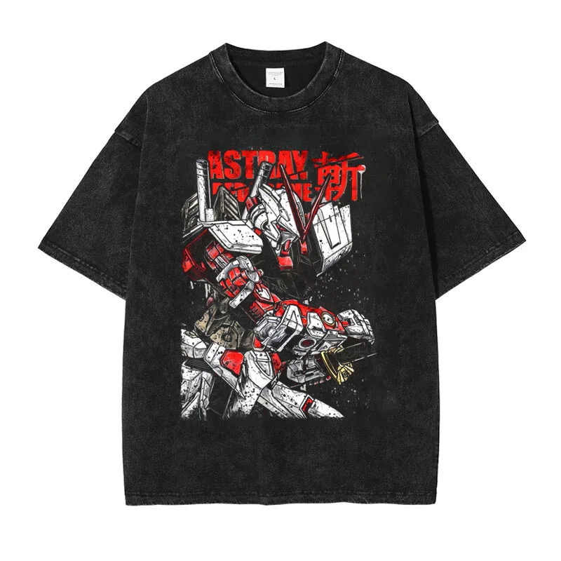 2026 New Gundam Mobile Suit Quality T-Shirt Men and Women Cotton Vintage Washed Print Retro Streetwear Sports Tops Summer