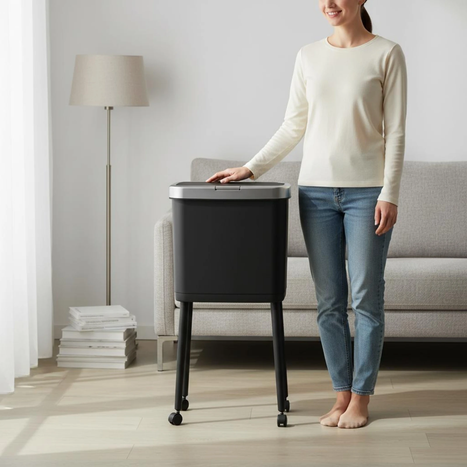 Large Capacity Foot Pedal Trash Can With Lid Household Tall Waste Bin No Bending Design Garbage Bucket For Home Living Room