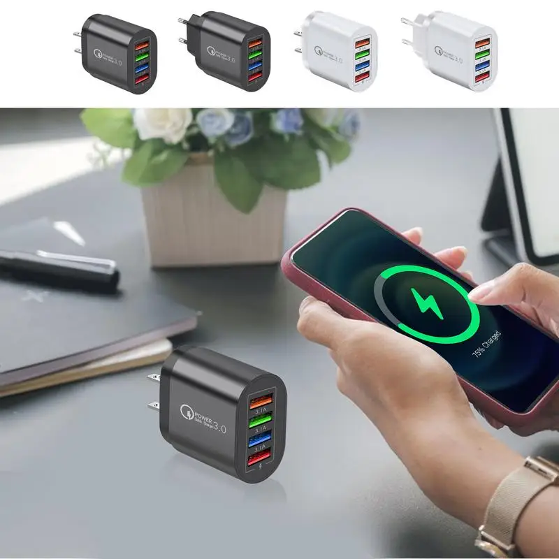 Fast Charger Block Four-Port Plug Travel Adapter Plug Adapter Cube Cell Phone Charger Brick Charging Cube Head Charger Brick For