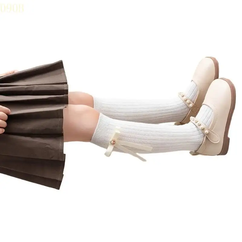 

090B Decorative Bows Socks Solid Color Socks for Daily Wear and Outdoor Activities