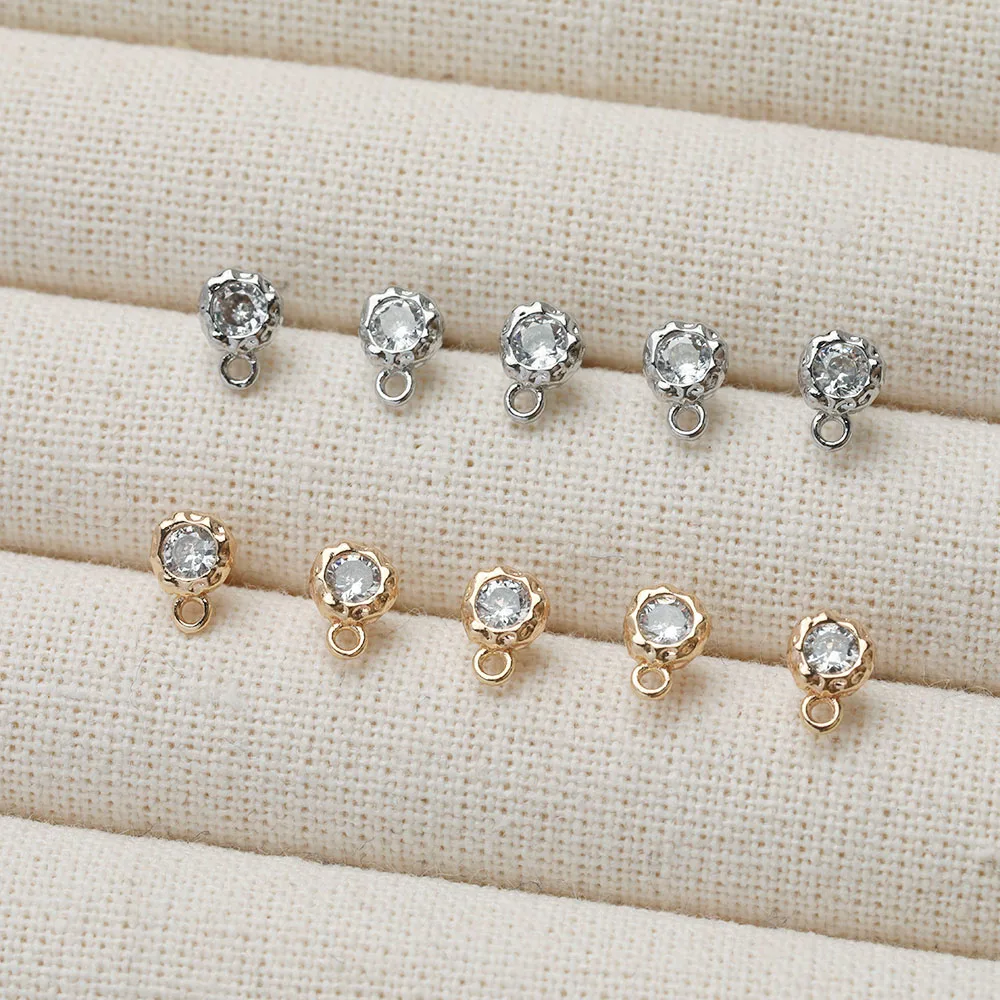 4PCS Dainty Zircon Small Ear Studs Diy Earrings Making  Jewelry Making Hand Made Brass 4.4*6.5mm 14k Gold Plated