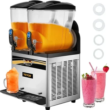 %A Slushy Machine 15L Double Tank Margarita Machine Stainless Steel Frozen Drink Machine Perfect for Cafes Bars