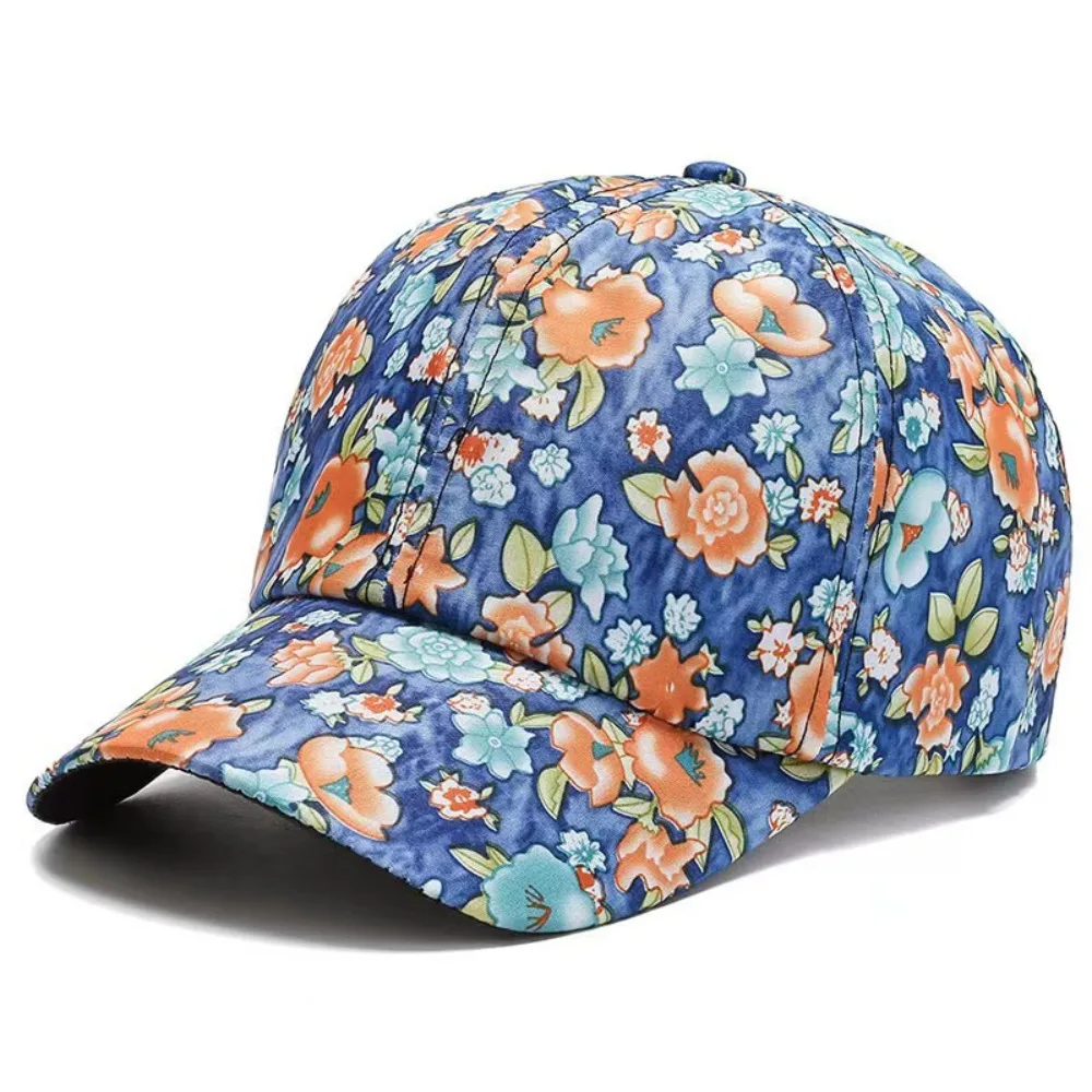 Floral Print Cotton Baseball Caps Fashion Adjustable Breathable Elegant Visors Cap Casual Vintage Peaked Cap Women