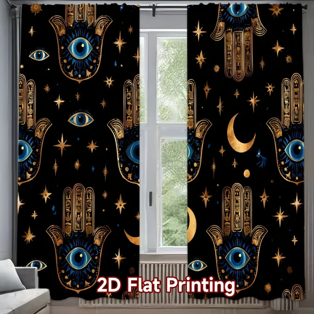 Boho Hamsa Hand Evil Eye Black Curtains Window Drapes Mystic Spiritual Tapestry Eye of Providence Goddess Decoration Astrology W