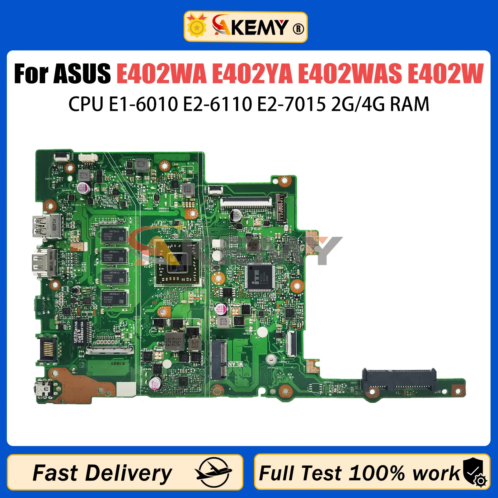 

E402WA Laptop Motherboard For ASUS VivoBook E402YA E402WAS E402W Mainboard with E1-6010 E2-6110 E2-7015 2G/4G RAM 0G/32G/64G SSD