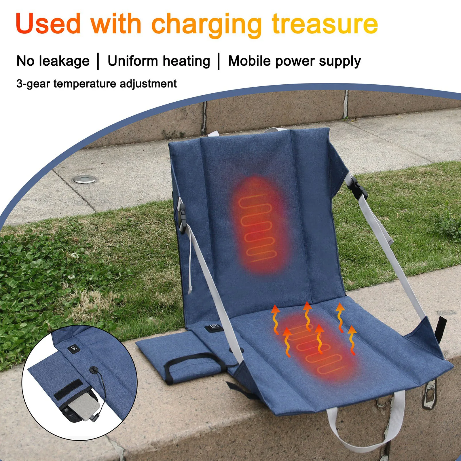 Portable Heated Seat Cushion Foldable 3 Mode Adjustable Thin USB Heating Stadium Seat Cushion for Indoor Outdoor Sports Beach