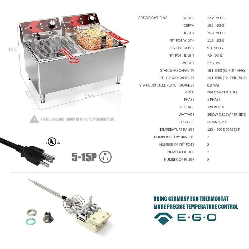 Friteuses Commerciële Friteuse 12l X 2 Grote Dual Tank Elektrische Countertop Friteuse Voor Restaurant