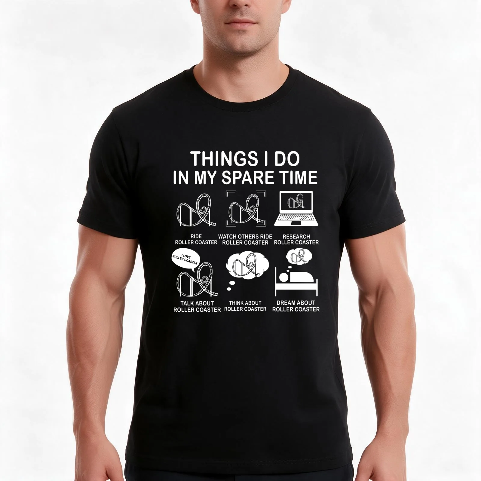 Things I Do In My Spare Time Rollercoaster Funny Gift For Roller Coaster Lover T-Shirt, Summer Casual Cotton Tee, 100% Cotton