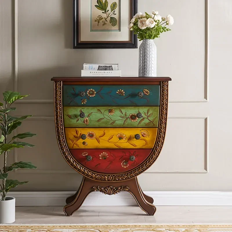 

American Retro Entrance Cabinet European Painted Solid Wood Chest of Drawers
