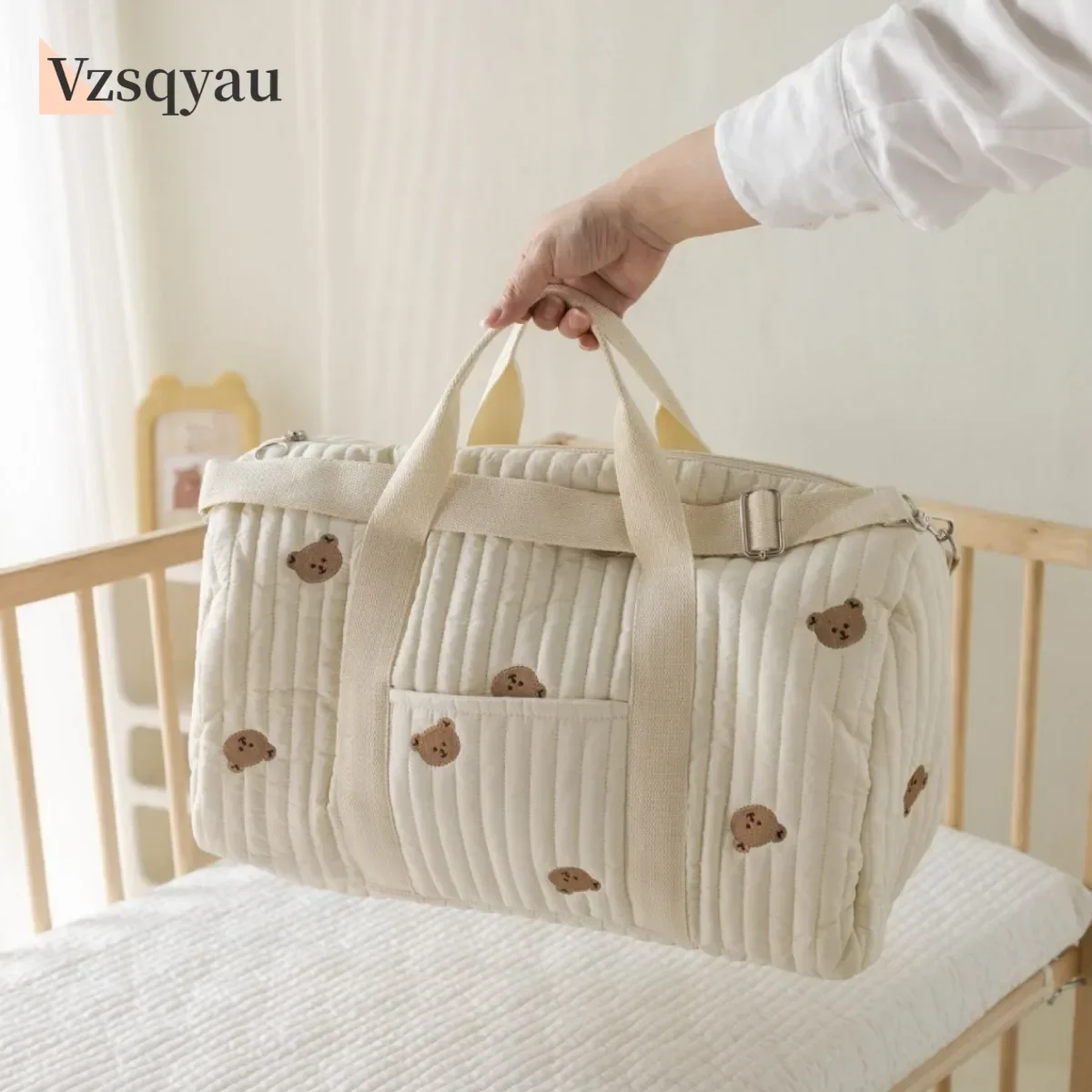 Embroidered Nappy Organizer Messenger Bag Cute Cartoon Shoulder Bag with Zipper Luggage ToteBag for Travel Ins Baby Diaper Bags