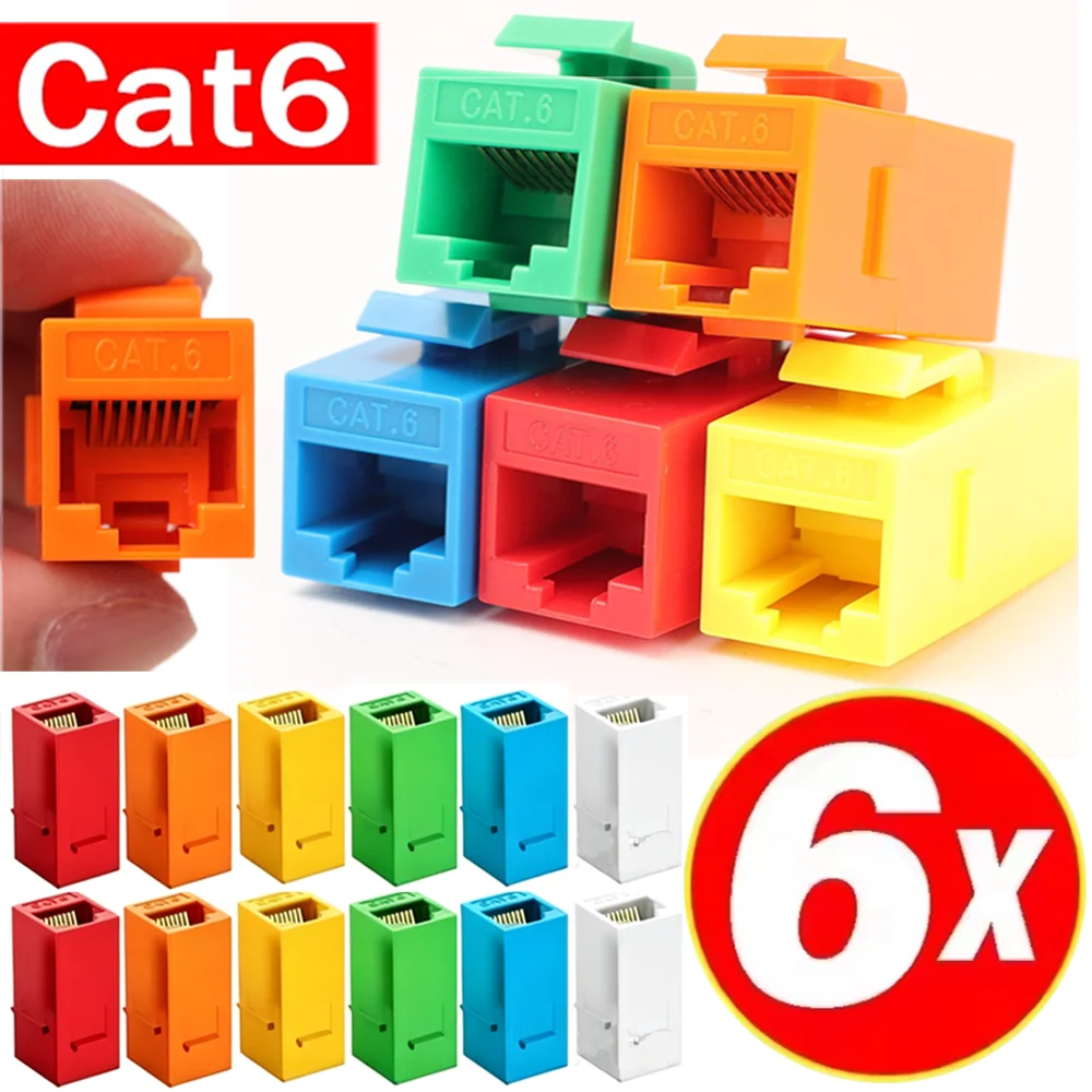 6/1PCS Colorful RJ45 Cat6 Straight-Through Keystone Module Extender Adapter Couplers Plug CAT6 Inline Coupler Keystone Jack Plug