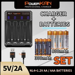 Powerkan Compo Set NL4 Charger with Rechargeable 4pcs AA AAA NiMH Battery Widely Used Household Chargeing for Everyday Devices