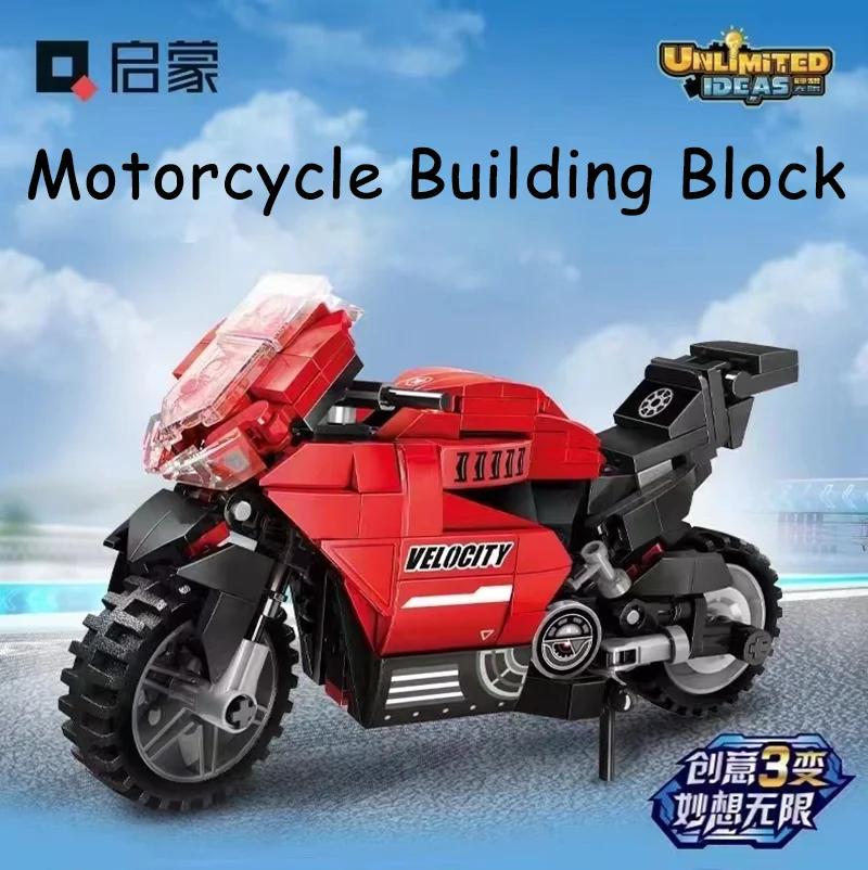 New Enlightenment Building Blocks High-Speed Motorcycle Educational Assembly Toy Boy Motorcycle Model Creative Three Changes