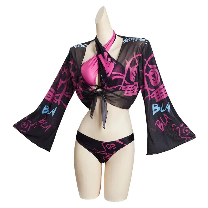 أزياء Arcane-lol Jinx التأثيرية بدلة السباحة للهالوين كرنفال E