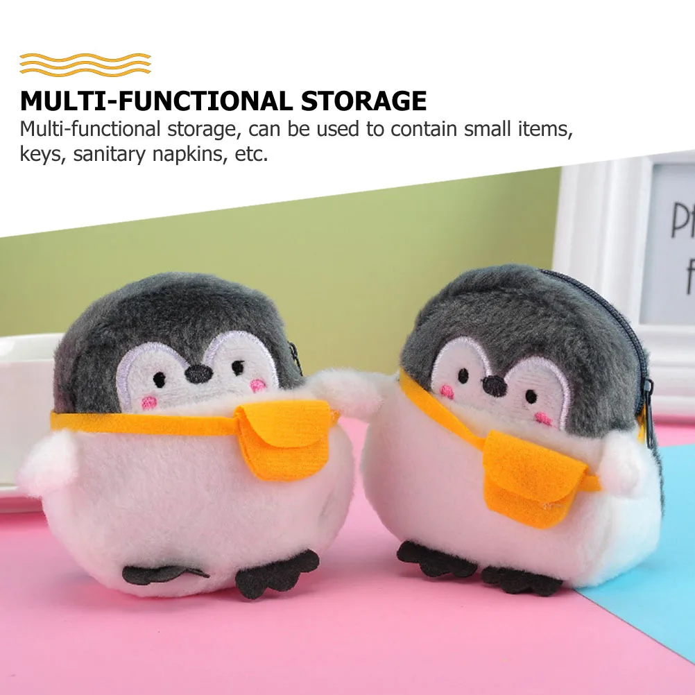

2pcs Penguin Coin Bags Thick Fabric Zipper Design Mini Cartoon Animal Pattern Storage Pouch For Girls Kids Office Birthday Gift
