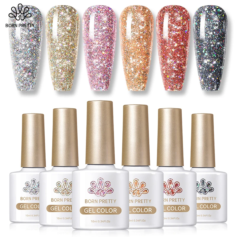 

BORN PRETTY Glitter Gel Nail Polish Set 10ml Sparkly Shiny Sequins UV LED Soak Off Varnish For Manicure Semi Permanent Nail Art