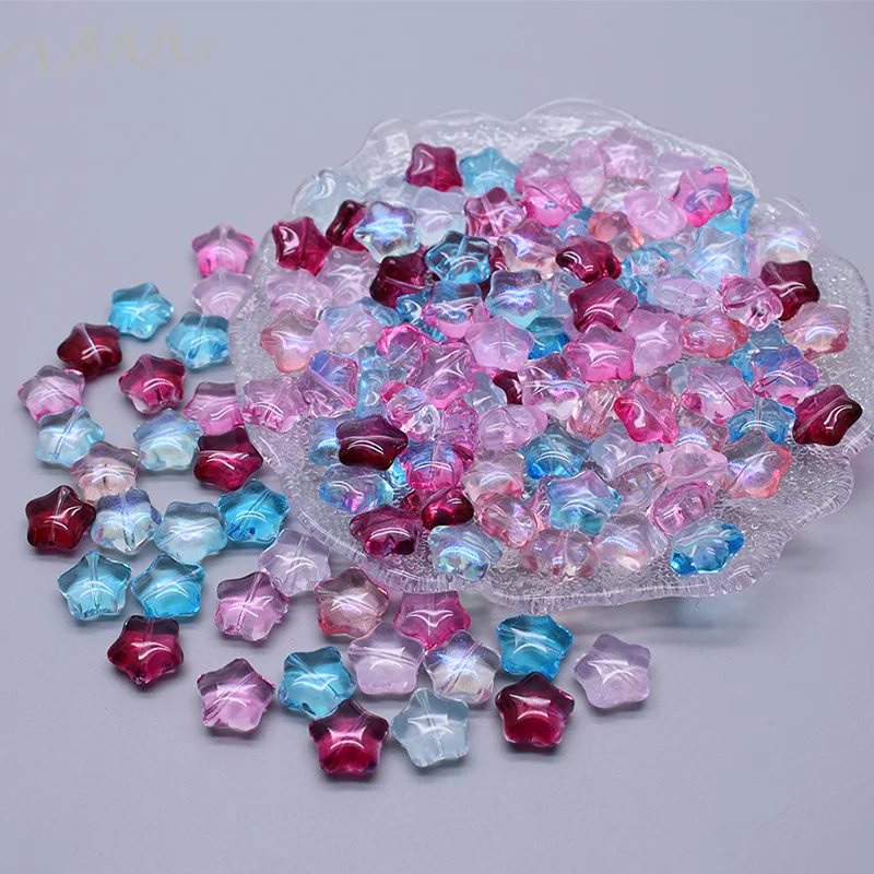 Pink Yellow Green Blue Star Glass Beads Colorful 15mm 10pcs  Star Glass Beads Loose Spacer Beads for Jewelry Making DIY