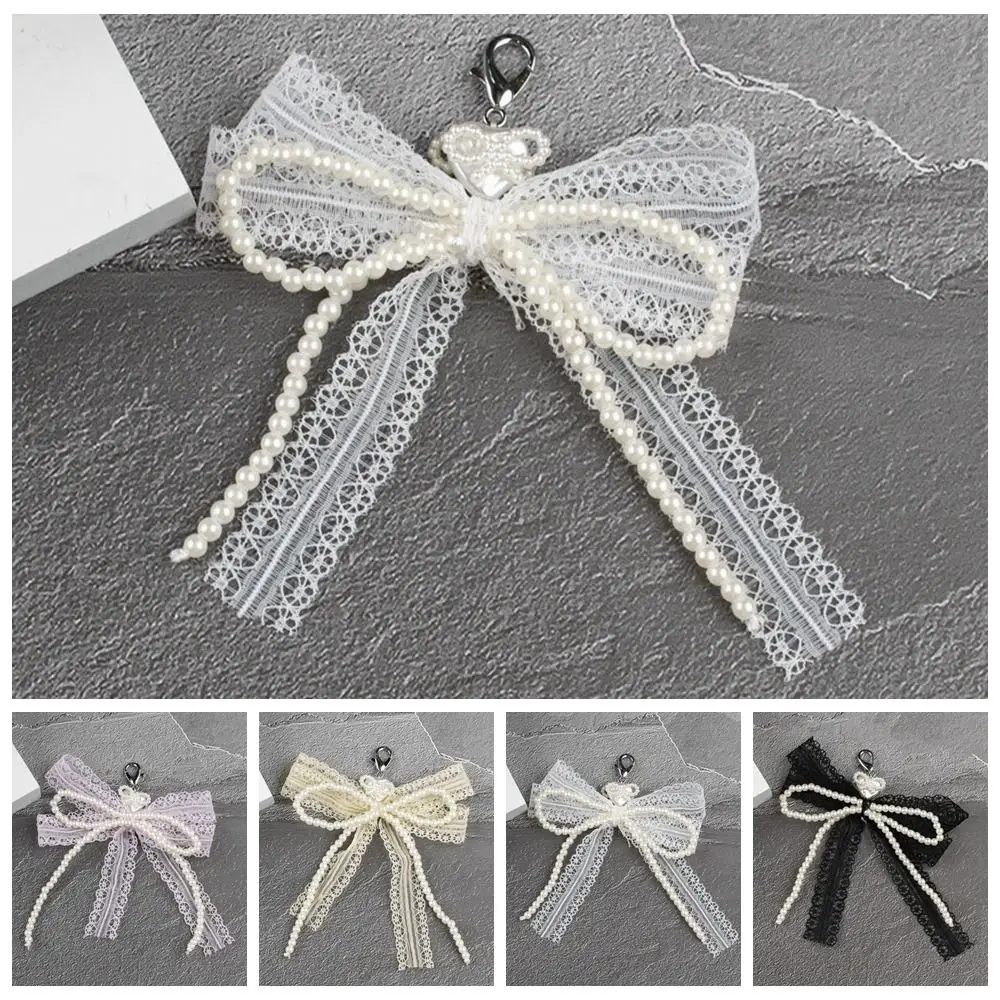 Y2K مقوس دانتيل المفاتيح القلب قلادة حقيبة قابلة للإزالة قلادة اكسسوارات اللؤلؤ متعدد الألوان حذاء زهرة اكسسوارات حلقة رئيسية