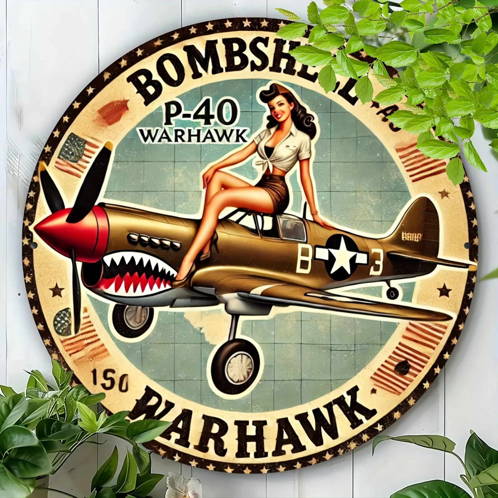 Vintage PinUp Girl 20,3 x 20,3 cm runde Aluminium-Wandkunst – langlebiges Metallschild für Heim- und Bürodekoration |   Perfektes Geschenk für Wohnzimmer, Bar,