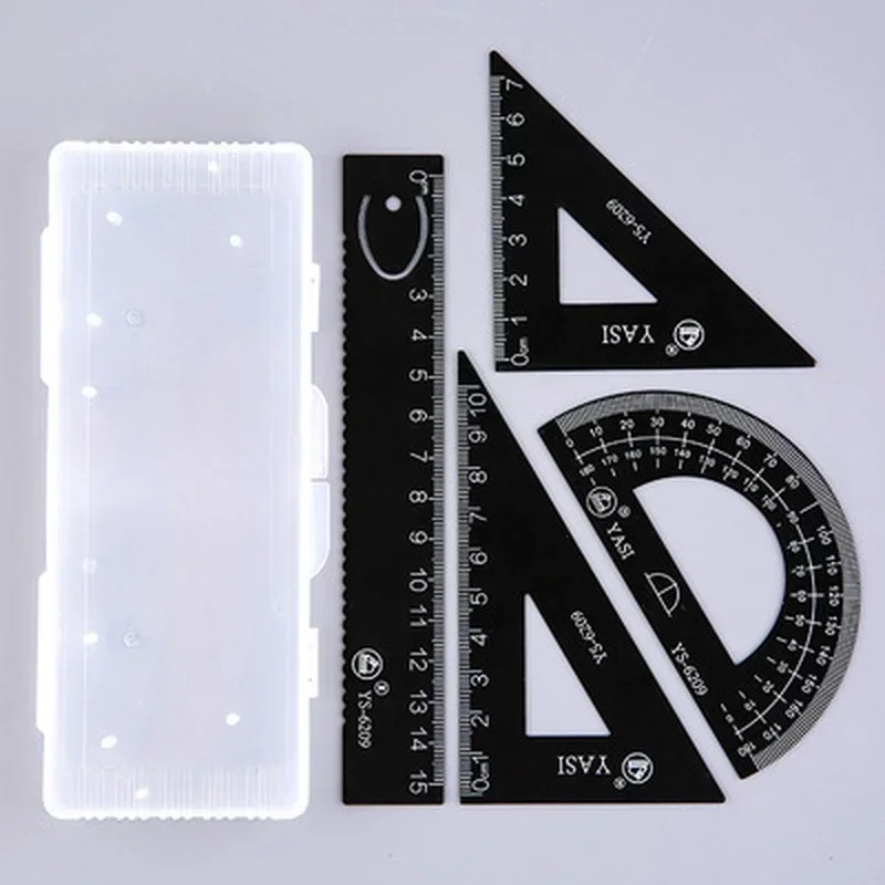 Set of 4 Aluminum Straight Rulers Technical Triangles Drawing Tools Cute Cartoon Soft Ruler Set Office Supplies Set Square