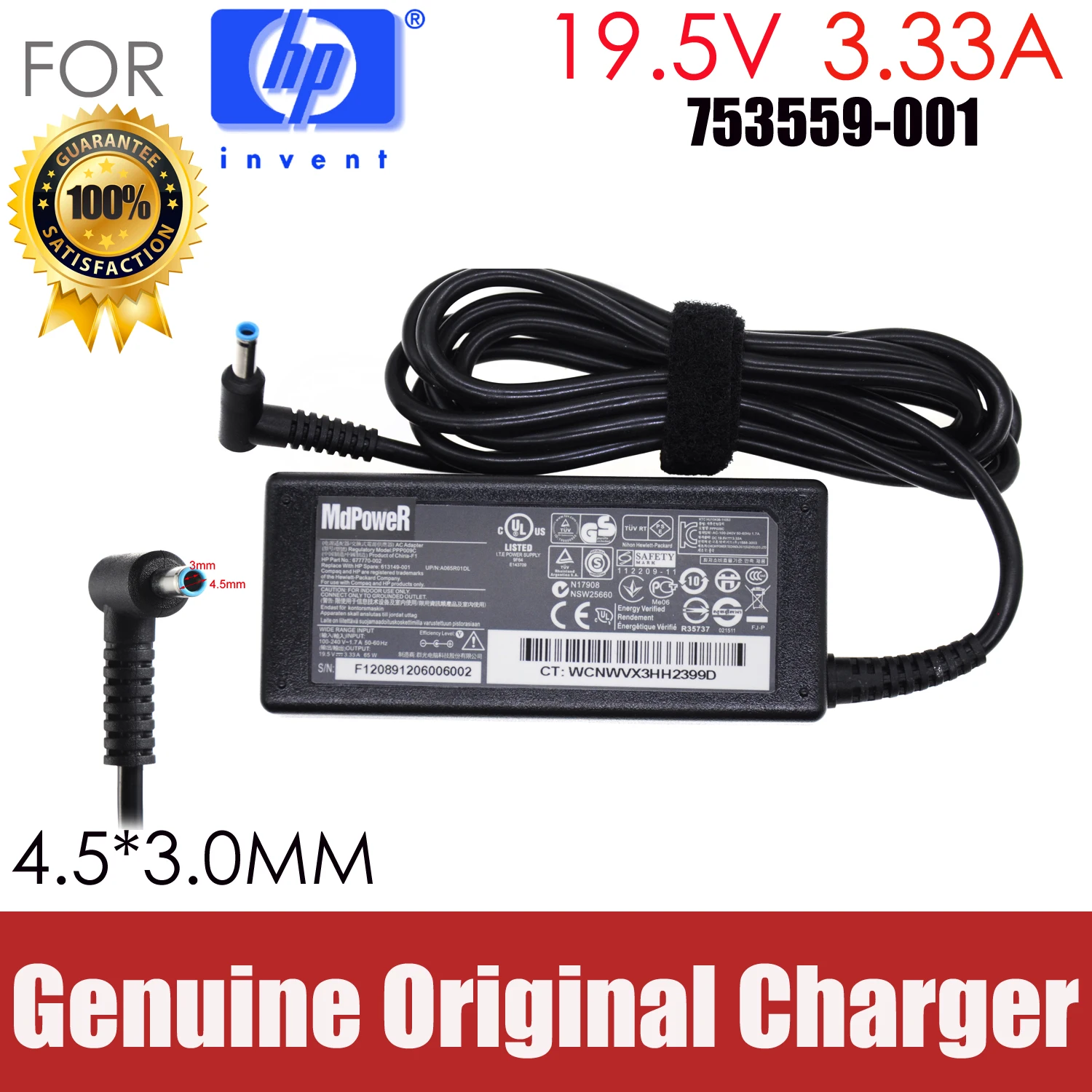 

Original 19.5V 3.33A 65W AC adapter laptop charger For HP Pavilion 15 ac-651tx e065tx e064tx e063tx M4 x360 Convert 13-U017 U018
