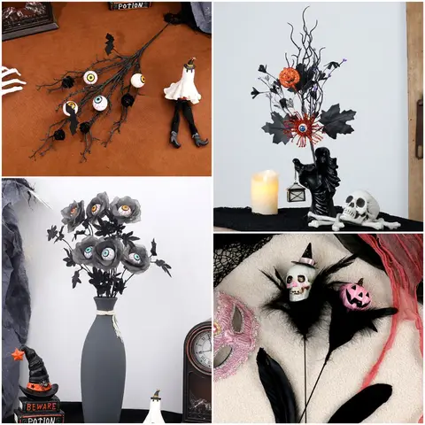 Black Halloween Decorations DIY Accessories Artificial Pumpkin Maple Branches Halloween Props Maple Pumpkin Flower