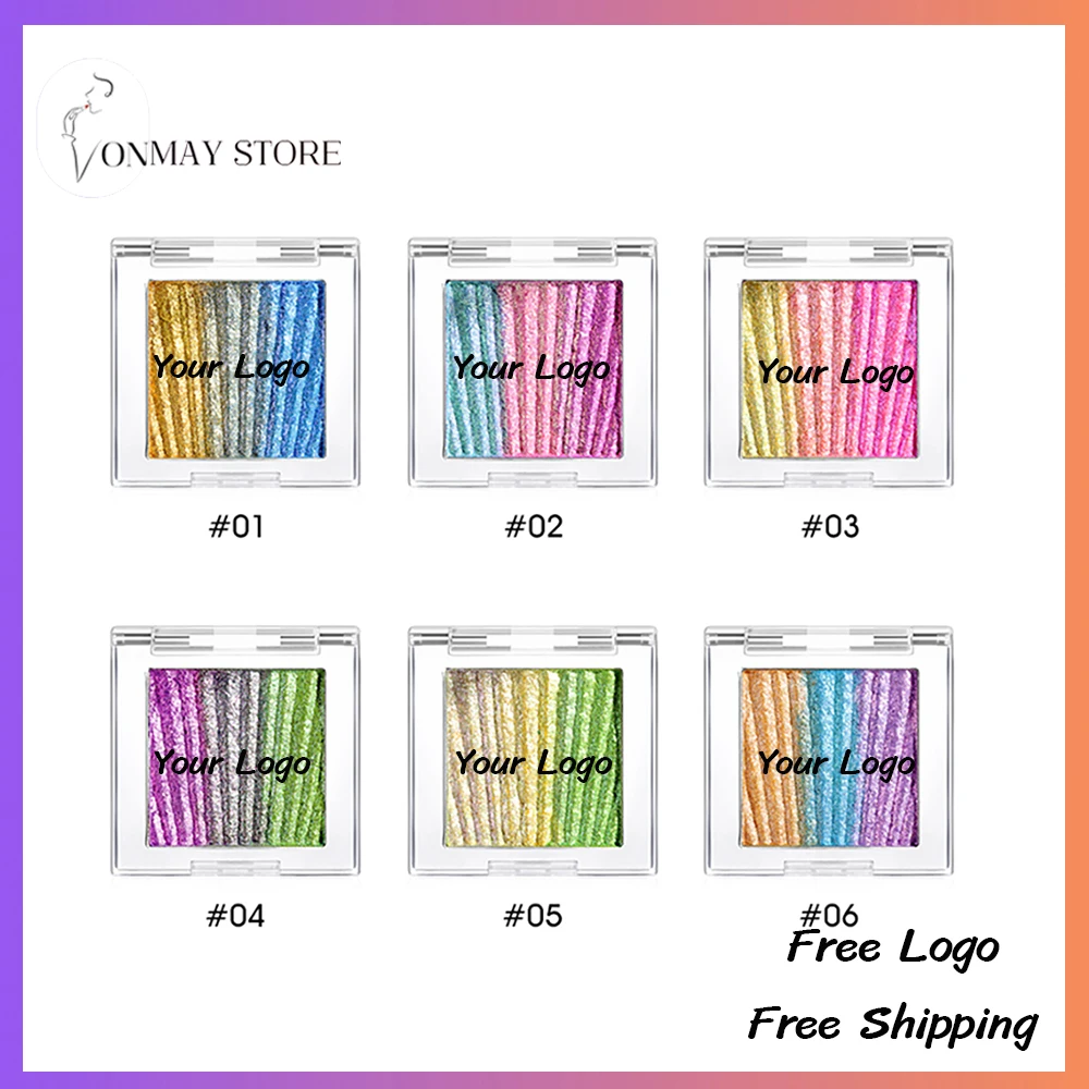 6 Color Private Label Eyeshadow Custom Logo Chameleon Vertical Stripes Gradient Rainbow Color-shifting Sparkle Eye Makeup Vegan