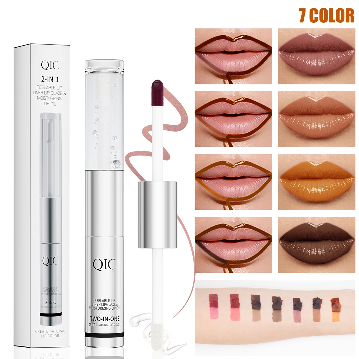 ลิปไลเนอร์ 7 สี ลอกออกได้ กันน้ำ ติดทนนาน ลิปสติกแบบแทททู กันน้ำ ติดทนนาน เนื้อแมทกำมะหยี่ ลิปทินท์สีแดงเซ็กซี่