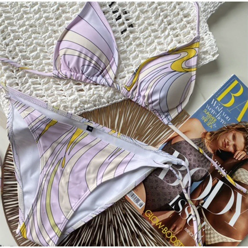 Diseño de lujo para mujer, conjunto de traje de baño Sexy con realce de pecho pequeño Kini, traje de baño de marca para playa, traje de baño adelgazante con estampado que cubre el vientre