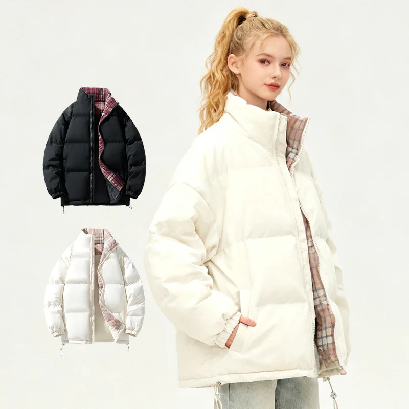 2025 Cotton Jacket Women's Winter Stand Up Collar Grid Cold Proof Warm Bread Clothing Fashion Versatile Cotton Coat Women's Wint