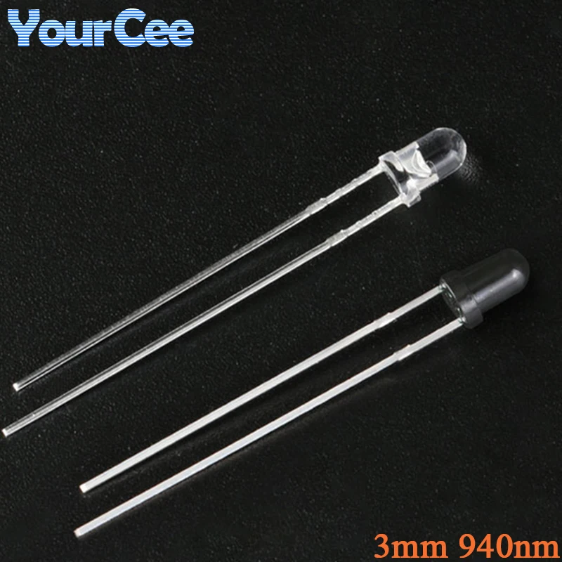 50pcs/10pcs 3mm 5mm 940nm IR Infrared Emitting Receiving Tube LED Diode Round Tube Light 0038 VS838 1838 Diodes