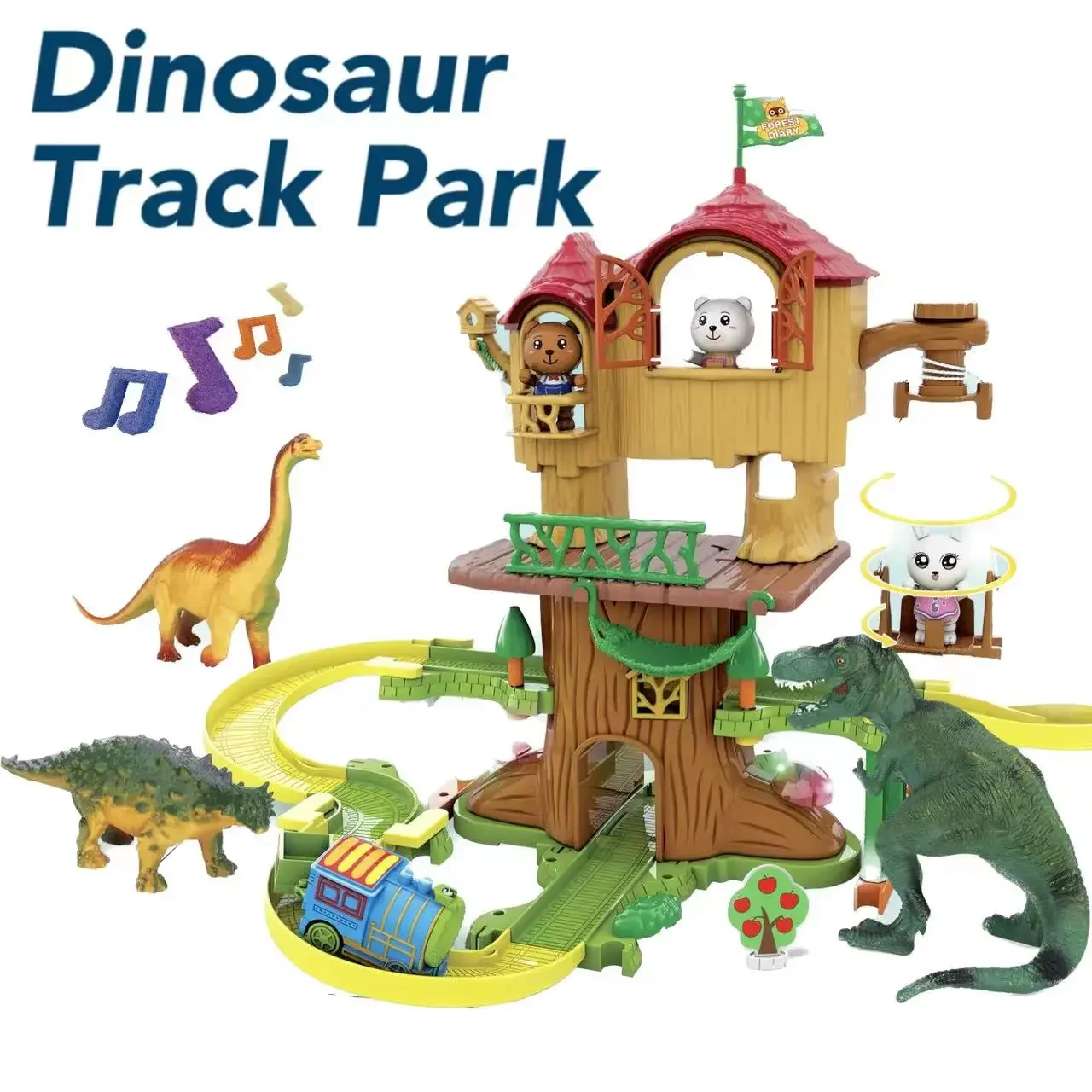 

Dinosaur Animal Track Park Toys for Kids Baby Electric Rail Car Adventure Game Race-Flexible Track with Music Halloween