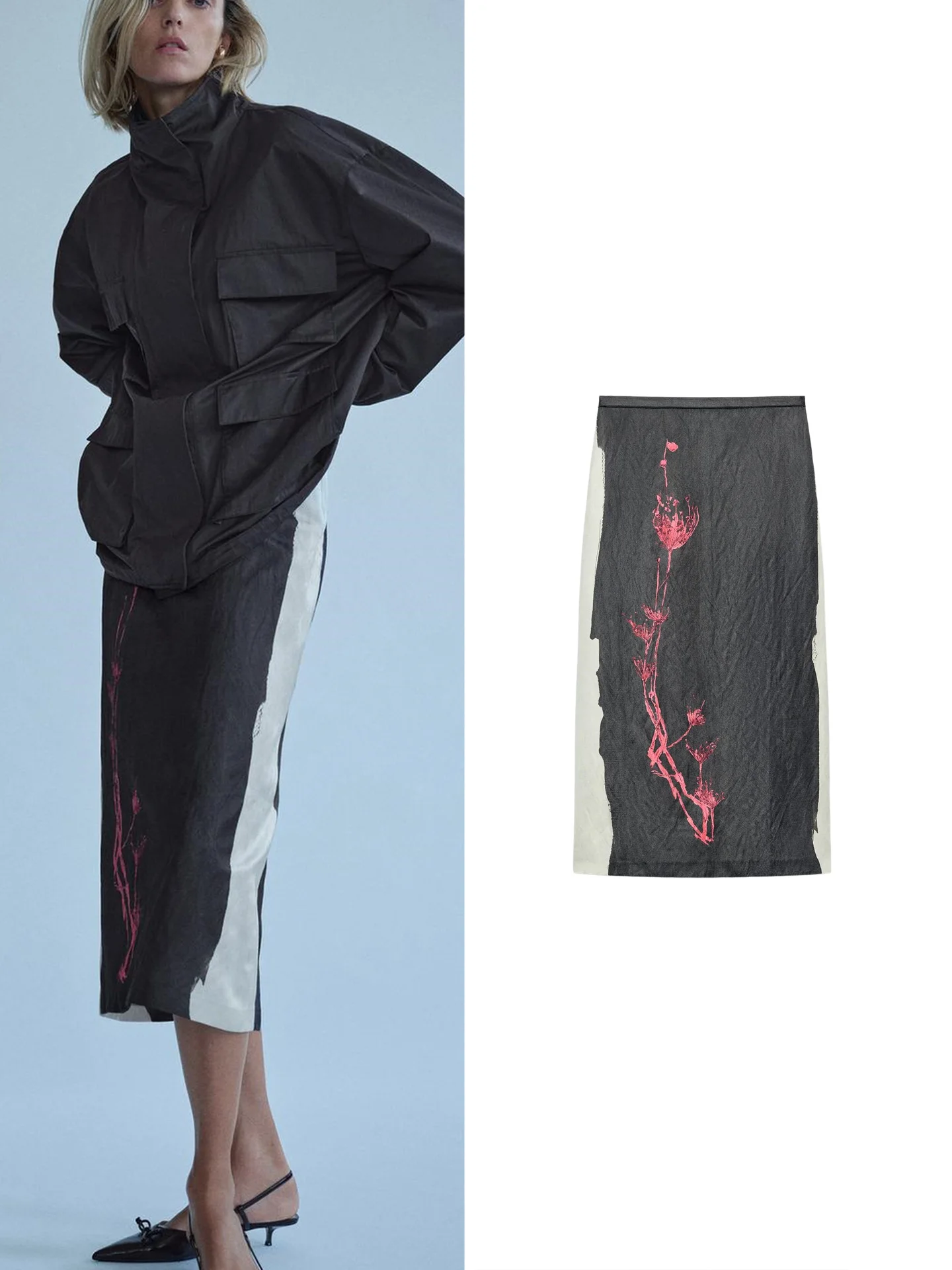 New Autumn Commuter Style Midi Skirt Zipper Split Hem mid Waist Print Half Body Skirt Standard Straight Skirt Polyester Fiber