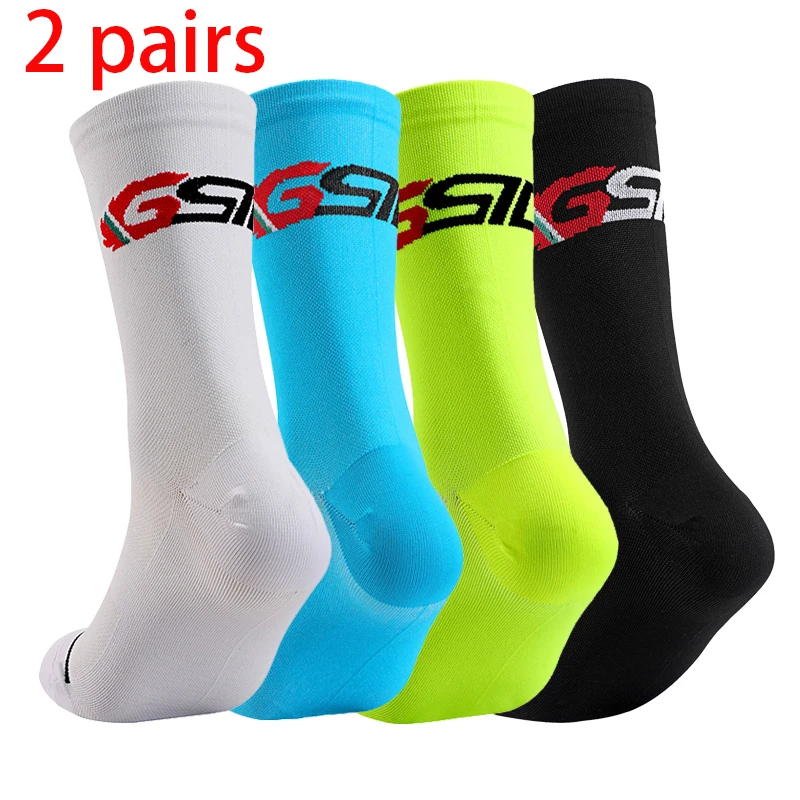 2 paires de chaussettes de vélo pour hommes et femmes, Compression d'infirmière, cyclisme pour femmes, chaussettes de protection pour vtt, bas de Sport