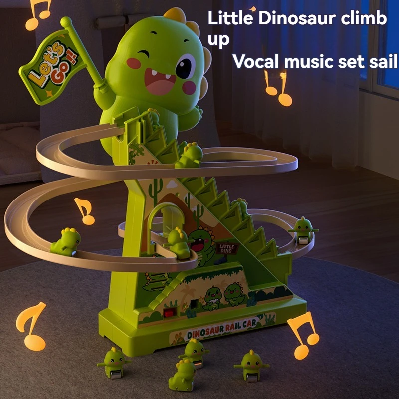 Nuevas luces intermitentes de dinosaurio para escalar escaleras y montaña rusa musical, juguete interactivo para escaleras mecánicas, juguetes interactivos para padres e hijos