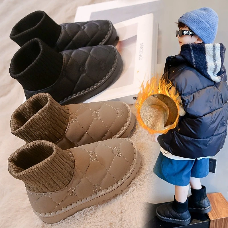 

Детские зимние сапоги для детей 3–18 лет, утепленная хлопковая обувь цвета хаки с подкладкой для мальчиков и девочек, черные мягкие нескользящие детские короткие сапоги для малышей