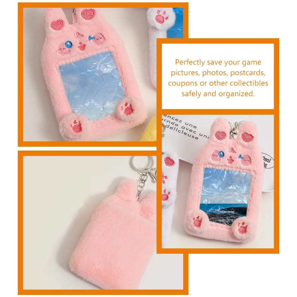 Plush Animal Card Holder Keychain Fabric Sleeves Protective Case Id Holders Visible