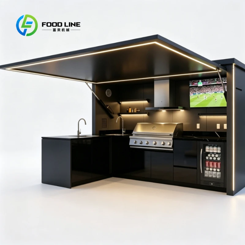 Customized American Style Outdoor Kitchen Pod with Gas Grill Pizza Oven Fridge High Quality Outdoor Kitchen Shed for Courtyard