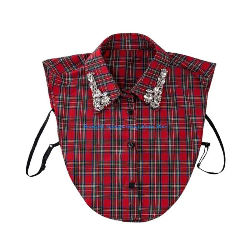 E56A Plaids Collar Cover Crystal Embellished Design Easy To Clean Office Essential