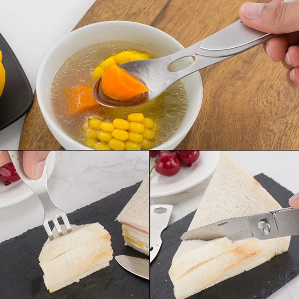 

Portable 3 in 1 Meal Tool Stainless Steel Outdoor Utensil Combo for Camping Hiking Backpacking Fishing Survival Gear Accessories
