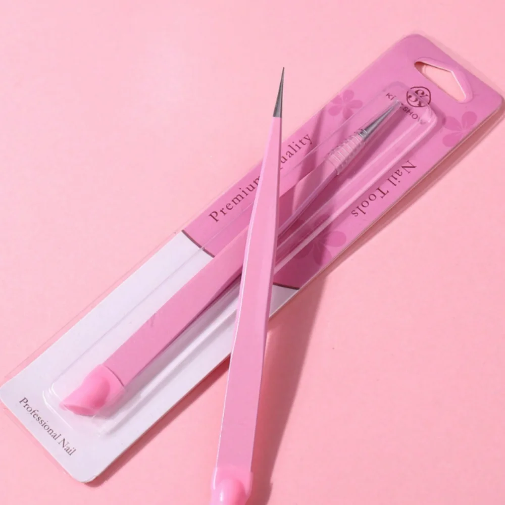 1 قطعة ملاقط فنية للأظافر الوردية اللامعة ، ملقط طرف مدبب عالي الدقة لاختيار ملصقات أحجار الراين الفنية للأظافر