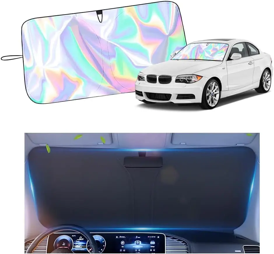 

57.09 * 31.5" Windshield Sun Shade Foldable,Upgraded 210T Radium Titanium Silver Car Windshield Cover with Storage Pouch for Aut