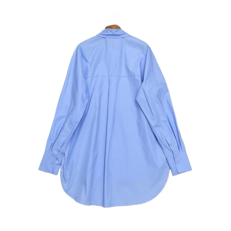 Women Blue Shirt 2024 Autumn New Style Loose Crisp Cotton Long-sleeved Tops