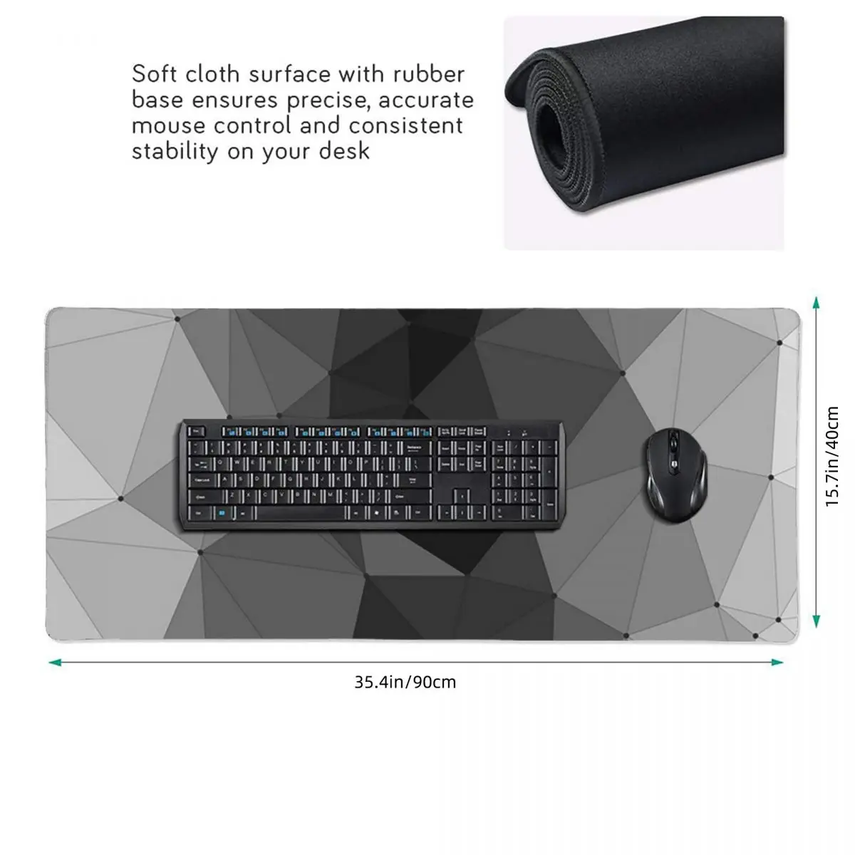 Black White Gradient Polygon Mosaic Large Mouse Pad Computer Keyboard Mouse Mat Gamer PC Laptop Desk Mat Office Table Mats