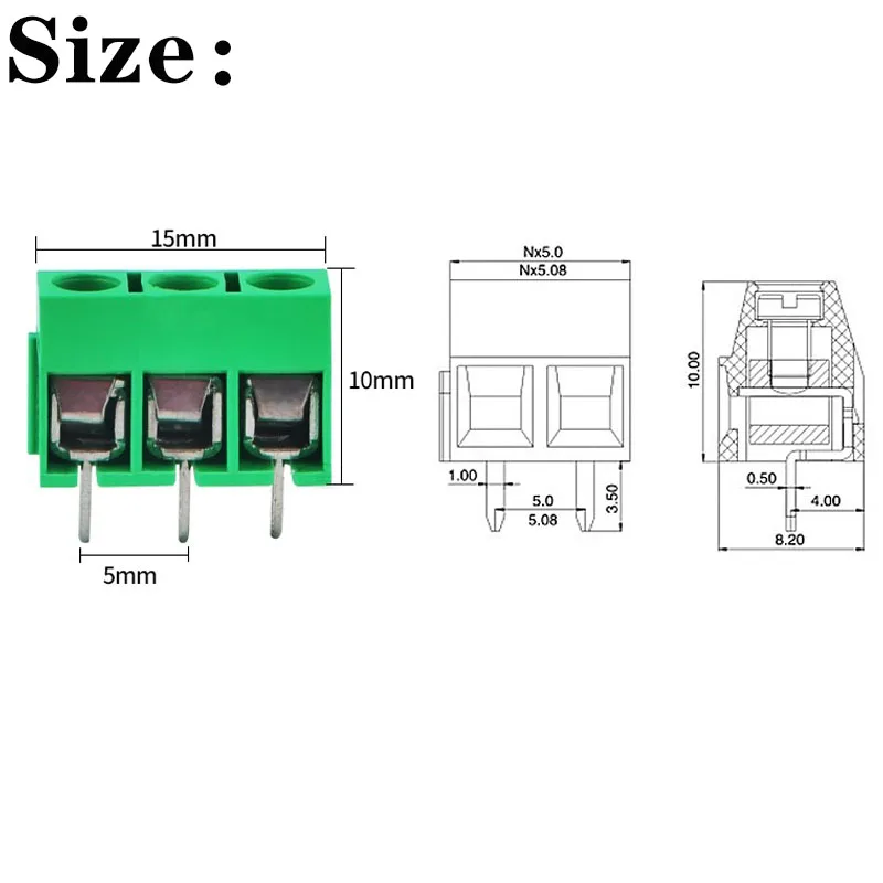 10 PCS KF301- 3P screw 5.0mm terminal block 3 Pin Spliceable pcb terminal block Connector KF301