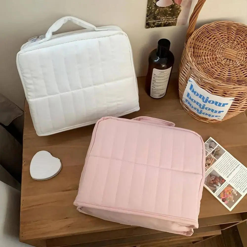 Portable Oxford Cloth Standing Makeup Bag Large Capacity with Compartments Toiletry Bag Waterproof Student Pen Pouch for Travel