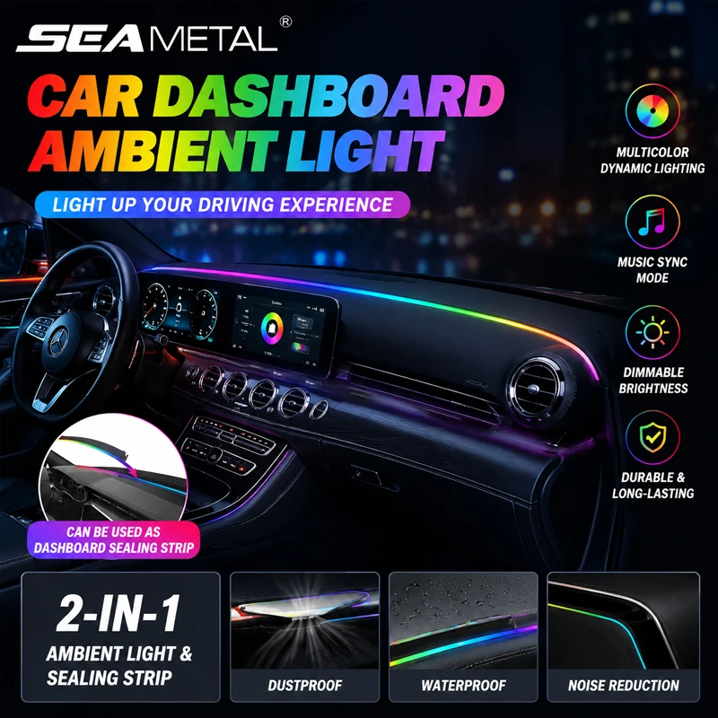 SEAMETAL Car Ambient Light Intelligent Sound-Activated App Control Hassle-Free Dual-Action Functionality USB Atmosphere Lamp