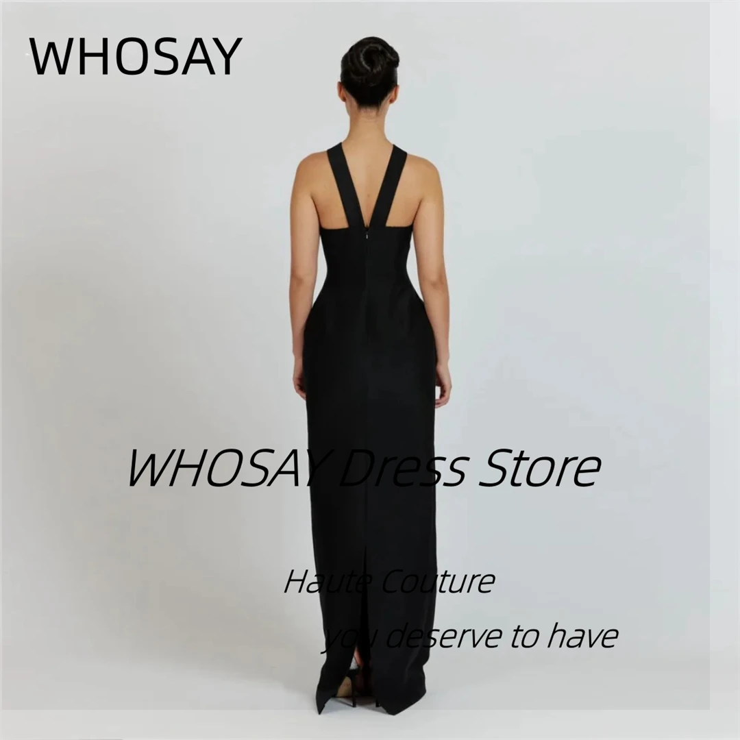 WHOSAY Customized Black Sheath Dresses for Special Occasion Beaded Neckline Prom Dress Zipper Back Long Maid of Honor Party Gown