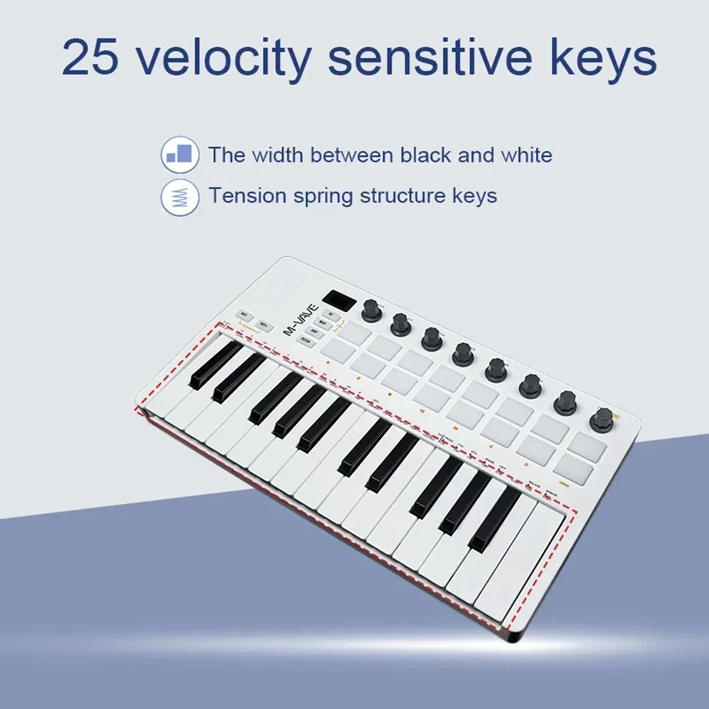 M-VAVE SMK-25 II MIDI Pad Controller Keyboard USB Mini 25 Key، 16 RGB Drum Pads، 8 مقابض وإنتاج الموسيقى، وشملت البرنامج