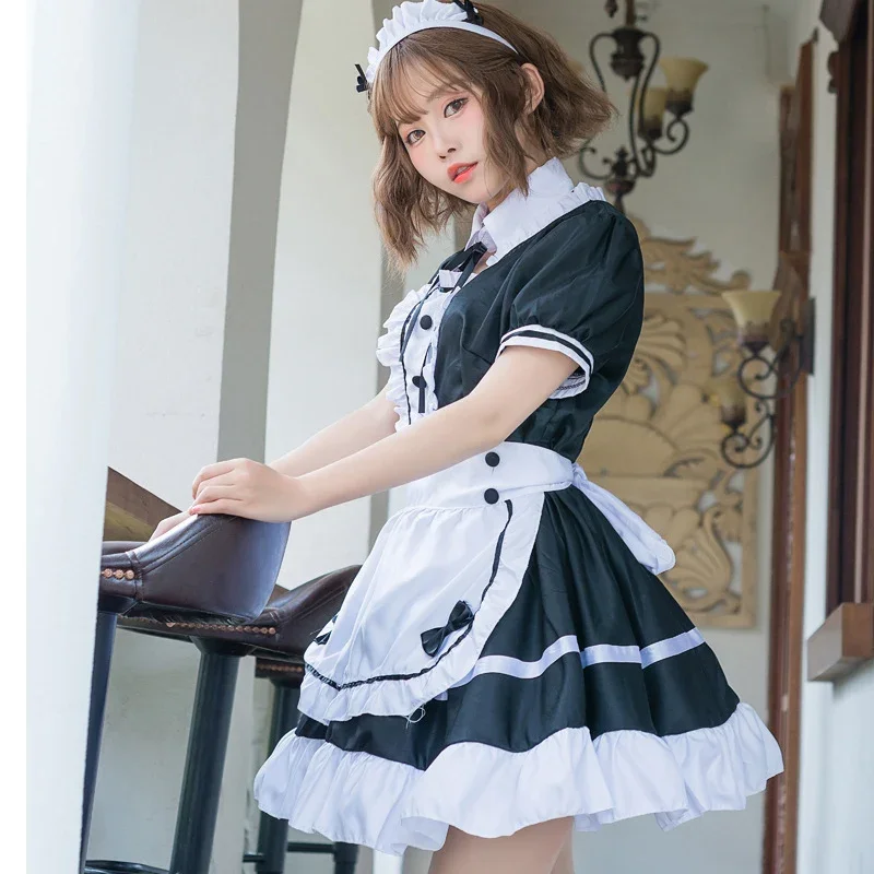 여자 원피스 메이드 스커트 코스프레 코스튬, 세트 앞치마, 레이스 원피스 파티, 카니발, 할로윈 코스튬